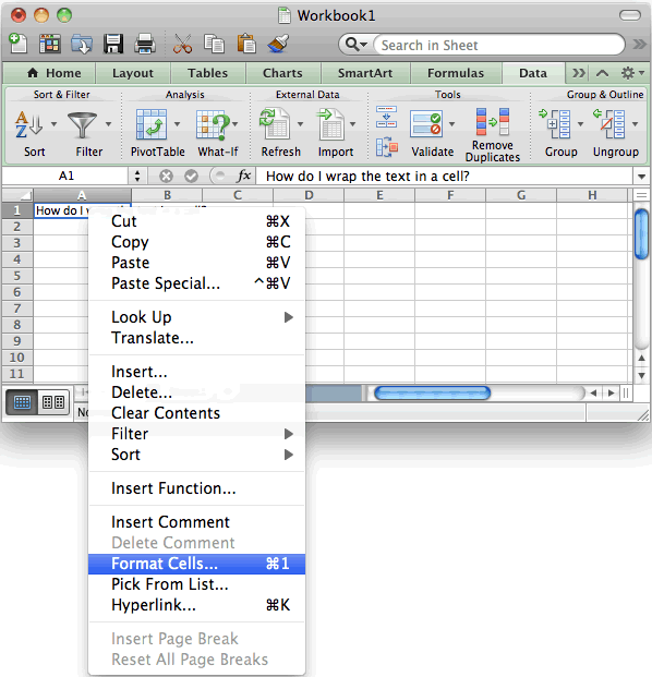 excel for mac shortcu to see cell contents